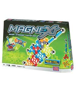 Available in solid and translucent colours. New box design to show revolution of Magnext. For ages 6