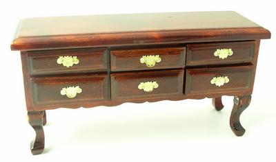 1:12 Scale Mahogany Sideboard with six opening brass handled drawers