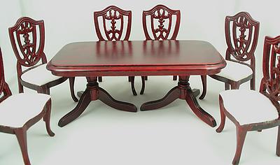 Mahogany Twin Pedestal Dining Table & 6 Chairs