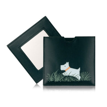 A handbag essential this petite mirror with a smooth leather frame and case features an active Radle