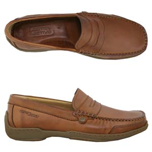 A Penny Loafer style shoe from Camel Active. Features a moccasin style toe, roll-back heel and a pad