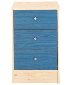 Size (H)60.5, (W)39, (D)39.6cm.Maple finish with blue fascias and silver finish handles.Self assembl