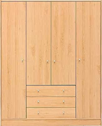 Unbranded Malibu 4 Door 3 Drawer Wardrobe - Beech Effect