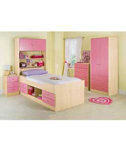 Size (H)180.8, (W)99.6, (D)39.6cm.Suitable for a single bed.Maple finish with pink fascias and silve