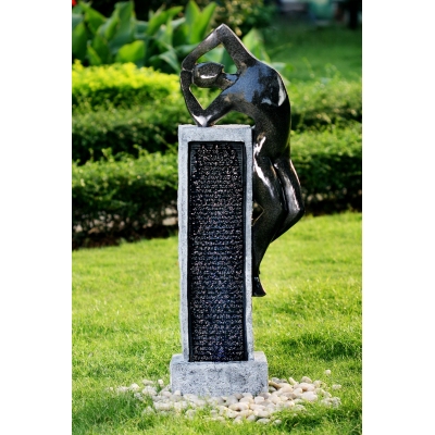 Unbranded Man On Blue Granite Pillar Water Feature