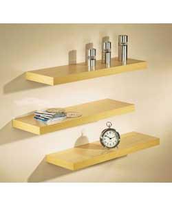 Maple effect shelf with invisible fixings, ideal for decorative display in all areas of the home