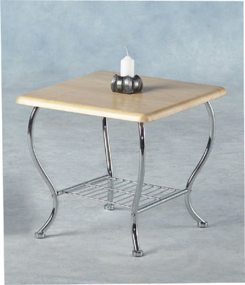 Ultra contemporary chic maple offset with stunning chrome legs and shelf. This item is supplied