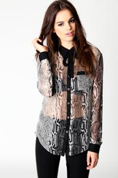 Unbranded Mariah Snake Print Contrast Collar And Tie Blouse