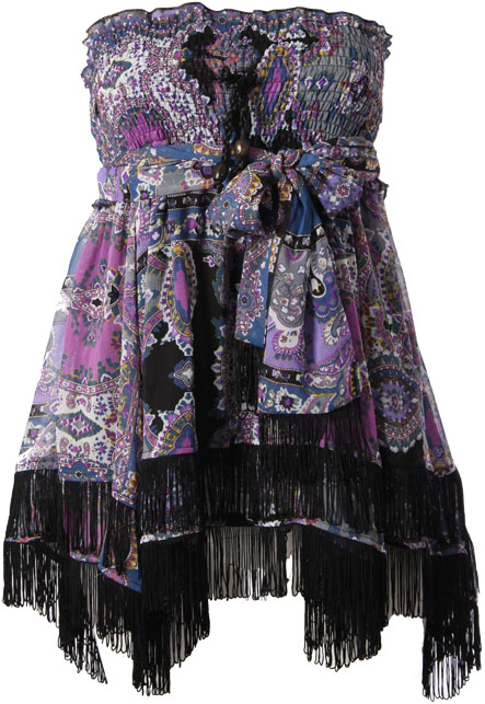 Paisley print chiffon tiered skirt / top with tassle and coin detail 100 Polyester