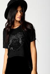 Unbranded Martine Glitter Heart Drop Hem T-Shirt