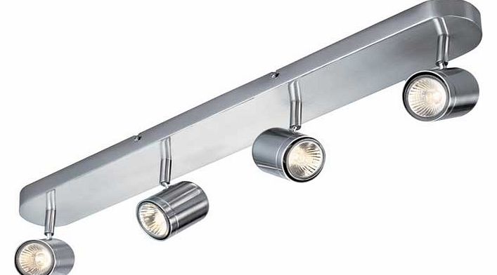 This ultra modern 4 light spotlight on a polished circular chrome base is a great way to project light to all required areas in your home. Works with dimmer switches to create a warm ambience. Brushed chrome finish. Drop 11.5cm. Length 65cm. Can be u