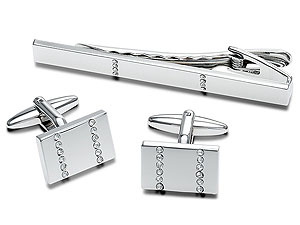 Unbranded Matching Crystal Set Swivel Cufflinks And Tie