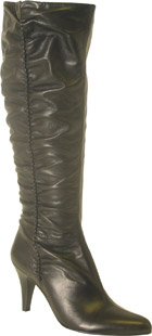 Leather high leg boots featuring ruche detail. The Maxi boots have side stitching detail and almond 