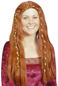 Finish your medieval look with this romantic wig which incorporated be-ribboned plaits. It`s just wh