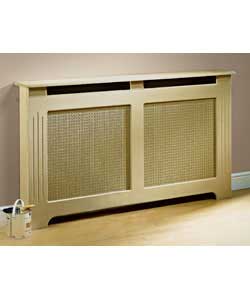 Medium natural MDF radiator cover. Ready for painting. External size (H)90, (D)20, (W)120cm. Interna