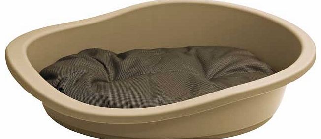 This plastic pet bed was designed with your beloved pets comfort in mind. Its hard and durable material will make them feel safe and secure and the plush internal cushion adds warmth and comfort. Plastic. Suitable for medium sized dogs. Machine washa
