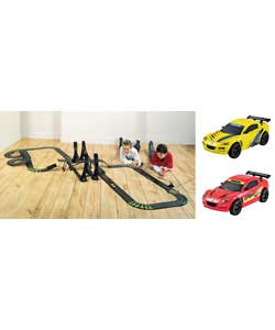 1:43 scale electric racing set.Over 13 metres of track.Racing features include see saw track,