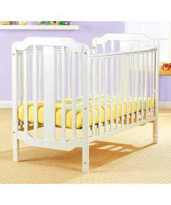 Ivory cot with drop side. Three position bed base