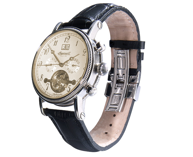 Unbranded Men` Ingersoll Balance Watch -Cream Face - Black Strap