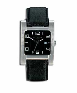 Mens Black Leather Strap Watch