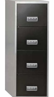 Made from steel and finished in silver and black. this four-drawer. lockable filing cabinet is ideal for home or office use. Metal cabinet. 4 locking drawers. Size H125. W40. D40cm. Weight 22kg. Supplied assembled. EAN: 6191391.