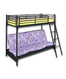 Metal Bunk Bed and Sofa with Lilac Check Futon Mattress
