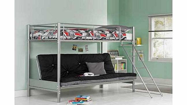Unbranded Metal Bunk Bed Frame with Futon - Silver and Black