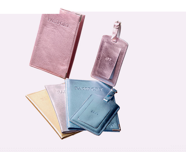Passport Wallets And Tags In Metallic Leather. Stylish travellers looking for something a bit out of