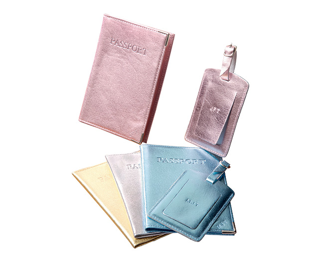 Passport Wallets And Tags In Metallic Leather. Stylish travellers looking for something a bit out of