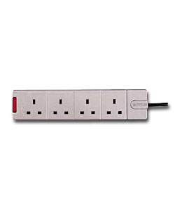 Metallic Silver Coloured 4-Way Trailing Socket - 2m cable.
