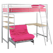 Unbranded Mika Single Silver Effect Futon Bunk, Hot Pink