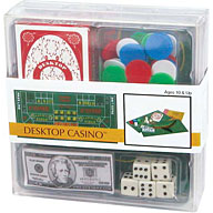The kit contains everything you need to have your very own desk-top casino  including a felt games m