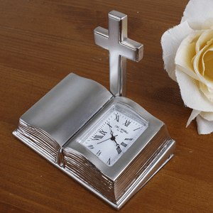 Unbranded Miniature Clock - Bible and Cross