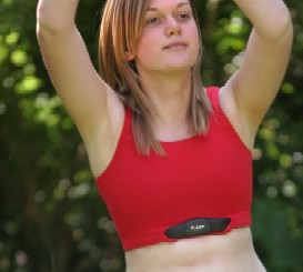 Unbranded Minimal Bounce Heart Rate Monitor Bra modelled by Clare
