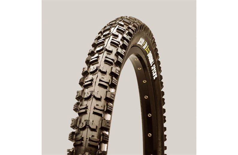 The Maxxis Minion is available as either front or rear specific tyres. The Minion DHF (front) was