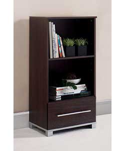 Size (H)101, (W)48, (D)39cm. 2 internal shelves, 1 is adjustable.1 drawer on metal runners with silv