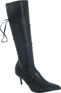 High leg boots featuring cross over straps and tie-up detail. The Minter boots have ruche detail on 