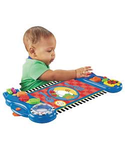 Provides baby with fun activities at meal-time in a take-along format. Playmat attaches to table or