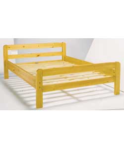 Honey lacquer solid wood double bed.Size (W)149(L)198 (H)73cm.Clearence between floor and underside 