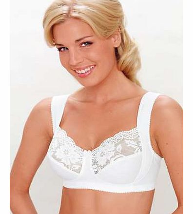 A comfortable bra with two section cups made from stretch lace. Features padded side support reaching to the wide straps that can be adjusted at the back. Miss Mary of Sweden Bra Features: Washable 45% Polyamide, 41% Cotton, 9% Elastane, 5% Polyester