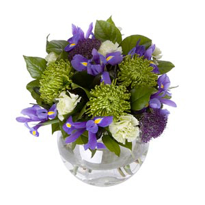 This bold bouquet of striking purples and sharp lime green shades are ideal for any special occasion