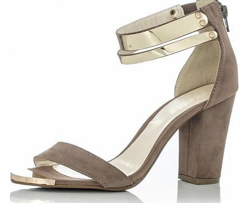 Unbranded Mocha Lizard PU Gold Strap Sandals