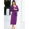 Mock wrap front dress with pleat details, matching colour satin sash at waist. Long sleeves gently g
