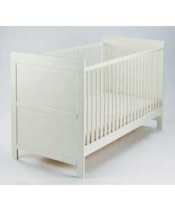 Cot Bed:Birch wood white frame.3 position adjustable mattress base.Suitable for mattress size (L)140