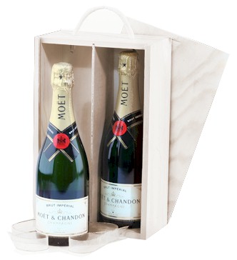 The brand leader in fine Champagne  Moet Chandon  two 75cl bottles presented in a quality wooden