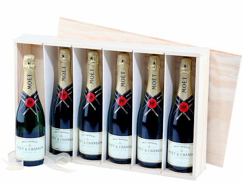 The brand leader in fine Champagne  Moet Chandon  six 75cl bottles presented in a quality wooden