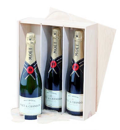 The brand leader in fine Champagne  Moet Chandon  3 75cl bottles presented in a quality wooden gift
