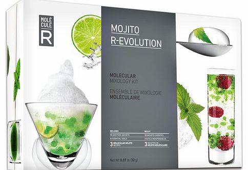 Mojito R-Evolution Molecular Drinks The R-Evolution Molecular Mojito Kit is a scientific cocktail kit of 3 unique recipes! Contains 4 sachets of Sodium Alginate, 4 Calcium Lactate, 2 of Soya Lecithin. The set also includes a leaflet of 3 recipes, pip