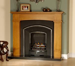 Wood Surround
Meridian Cast (cast is currently out of stock)
Black Granite hearth
Gas tray Fire