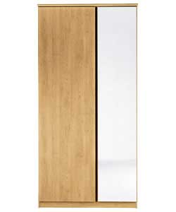 Size (H)206, (W)100, (D)58cm.Oak finish with one mirrored door.1 hanging rail and 1 fixed shelf.Fixi